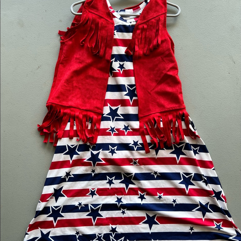 Girls Size 7-8 Dress with fringe vest